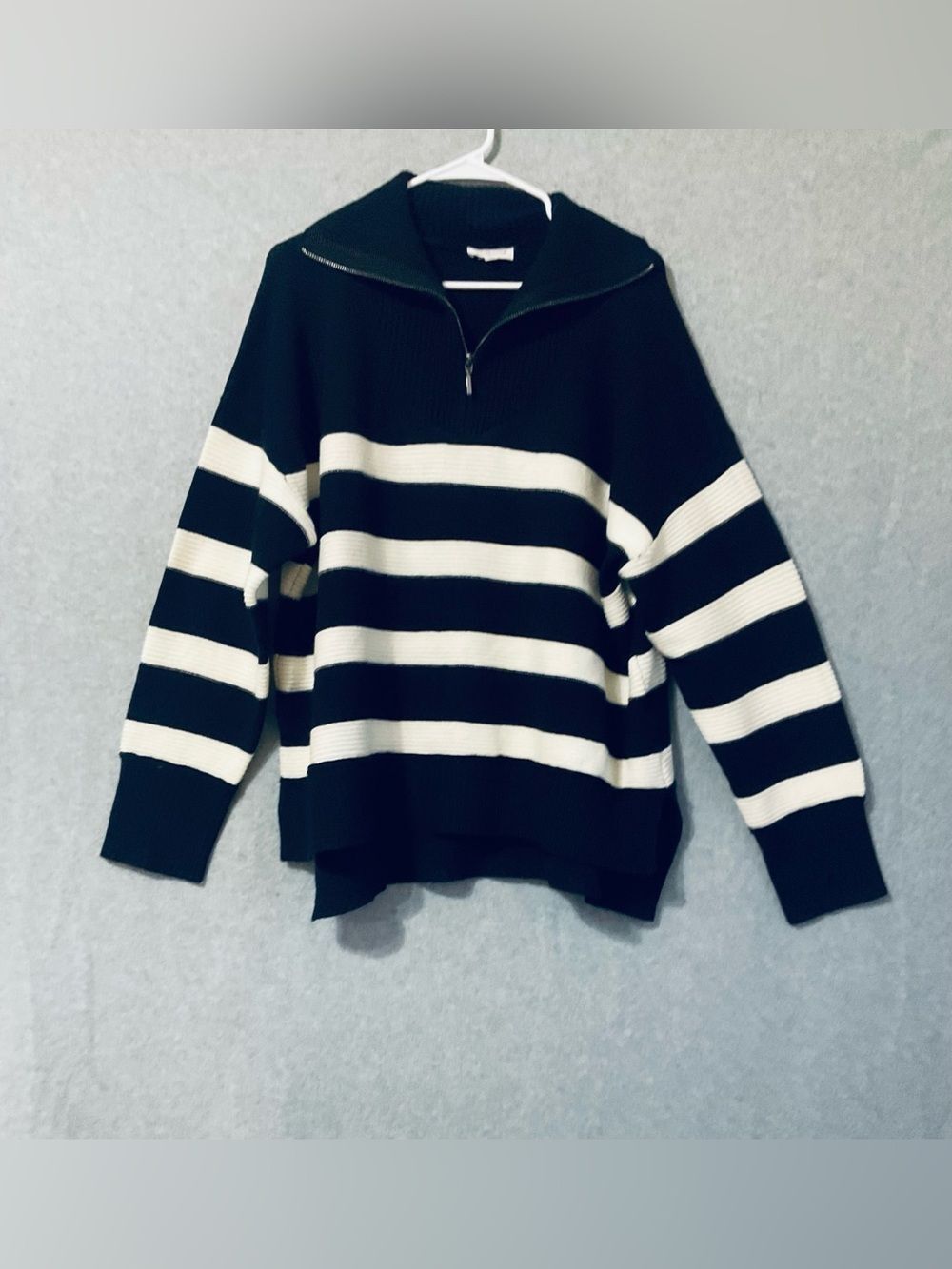 Westbound Black and White Striped Half-Zip Turtleneck Sweater SZ XL